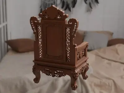 Elegant Vintage Oak Chair - High Detail 3D model