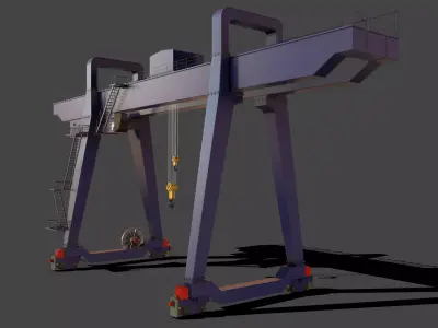PBR Double Girder Gantry Crane V1 - Blue Dark Low-poly 3D model