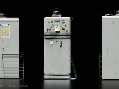 Old Fridge with magnets- Optimized for Games and animations   Low-poly 3D model