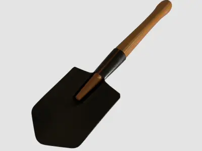 Shovel with wooden handle Low-poly 3D model