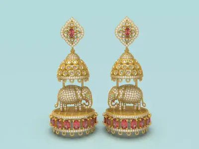 Elephant Jhumka Earring - 09 3D print model