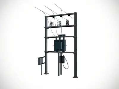 Pole With Transformer Low-poly 3D model
