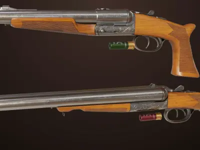 Small Medium Shotgun Silver Single Mat All PBR Unity UE Textures Low-poly 3D model