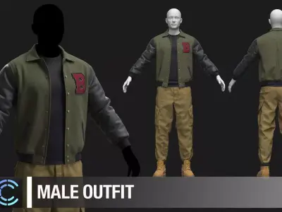 Male outfit Bomber jacket Pant Shoes Marvelous Designer project 3D model