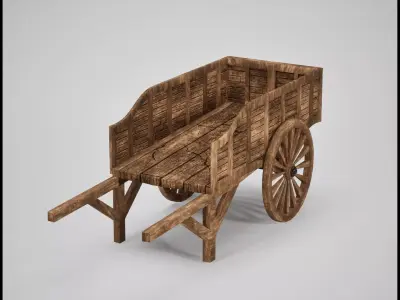 Medieval Wooden Cart  Game Ready 3D Asset Low-poly 3D model