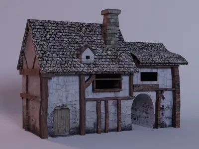 low poly medieval buildings Low-poly 3D model