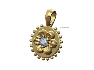 Beaded diamond Florentine solitaire pendant charm 3D print model