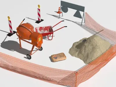 roadwork set of tents and equipment 3D model