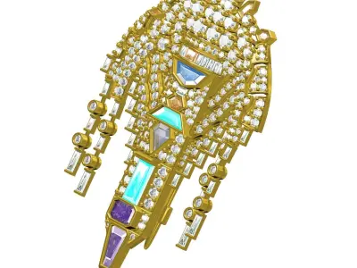 Antique Art Deco Style Diamond Brooch 3D print model