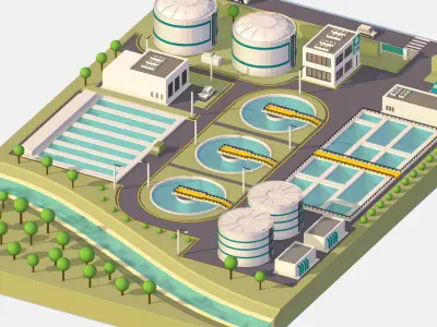 Water Treatment Plant Low-poly 3D model
