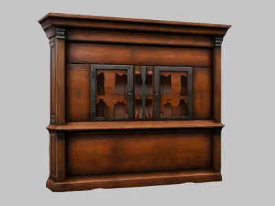 Large wooden cabinet medieval furniture Low-poly 3D model