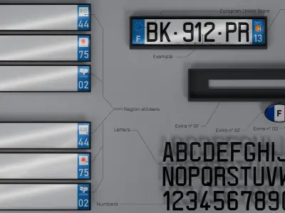 Customizable French License Plate Low-poly 3D model