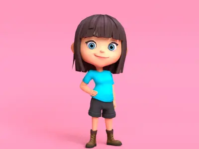 Cartoon Girl Character Low Poly 3D model