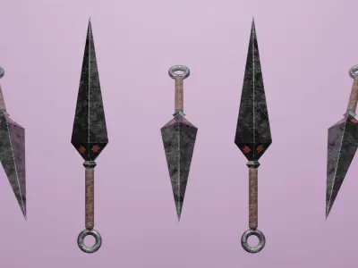 PBR Low Poly Kunai - Black Steel Kunai With Leather Handle Low-poly 3D model