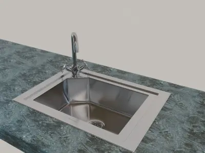Kitchen Sink with Water Tap and Drain 3D model