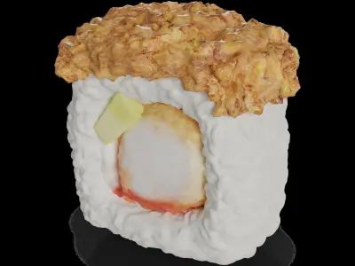 Sushi Crispy tiger prawn masago caviar avocado onion chips cream 3D model