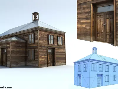 Low Poly Wild West School Low-poly 3D model