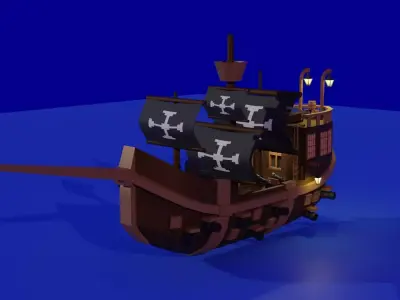 Battle ship animation  Low-poly 3D model