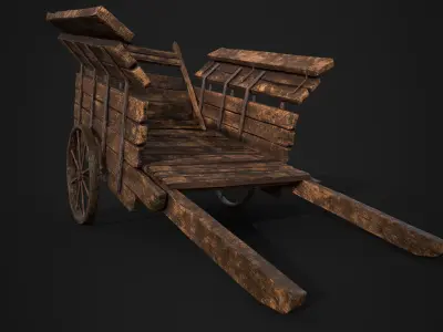 Rundown Medieval Cart Low-poly 3D model