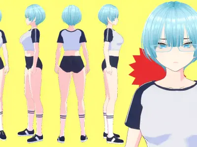 Anime - BLUE Hair Sports Girl Low-poly 3D model