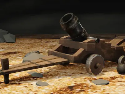 Stylized Mortar Weapon Wood 4k Textures PBR Low-poly game ready Low-poly 3D model