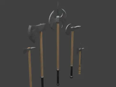 Set of Five Battle Axes Low-poly 3D model
