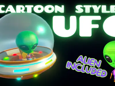 Cartoon Style UFO Alien Included 3D game assets Low-poly 3D model