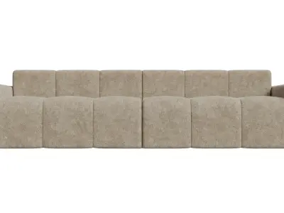 Beige Velvet Rectangle Upholstered Sofa 3D model