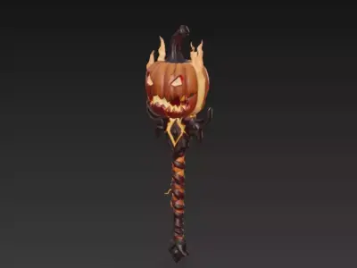 Pumpkin Inferno Props - Stylized Halloween Flame Weapons 3D Model Pack