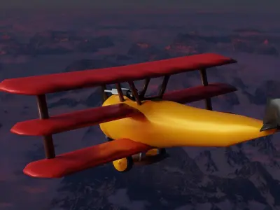 airplane low poly biplane flying above clouds Low-poly 3D model
