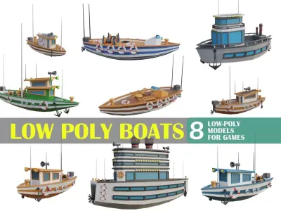 Low Poly Boats - 8 Models Low-poly 3D model