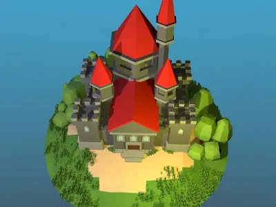 LowPolyCastle castle on island Low-poly 3D model