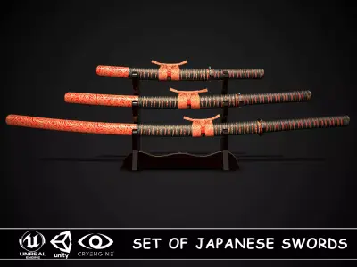 Set of japanese swords 03 3D Model Collection