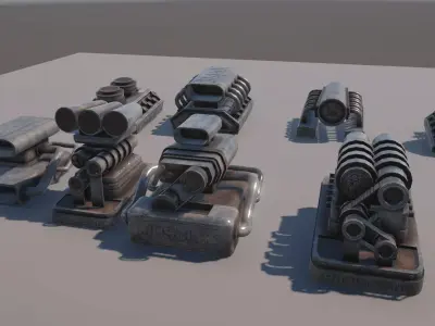 Car Engines Collection Low-poly 3D model