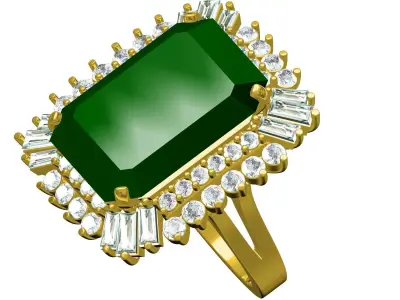 Antique Vintage Green Emerald Engagement Ring 3D print model
