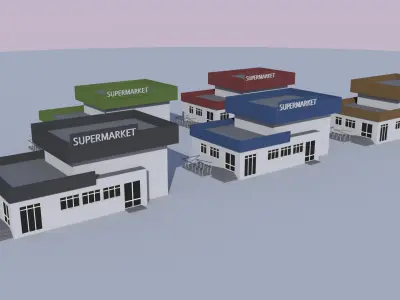 Cartoon Building Low Poly Building Commercial Supermarket Low-poly 3D model