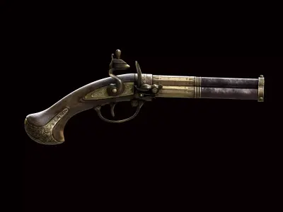 3 Barrel Flintlock Pistol 3D model