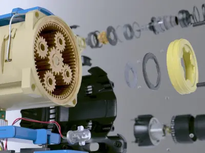 Drill Animated with All Parts Low-poly 3D model