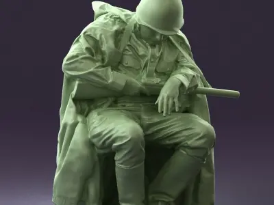 001009 man in soviet soldier uniform with ppsh 3D model