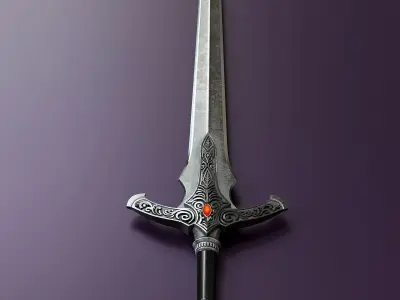 Two handed double edged fantasy sword 3D model