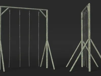Old Training Crossbar with Ropes 3D model
