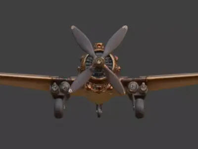 Stylized 3D Steampunk Vintage Propeller Aircraft Low-poly 3D model