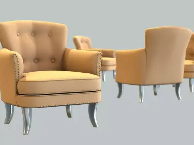Vintage Chair Camel Wool Upholstery Zinc Legs 3D model