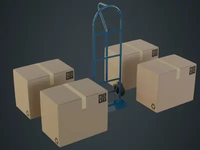 Hand Truck And Boxes 4A Low-poly 3D model