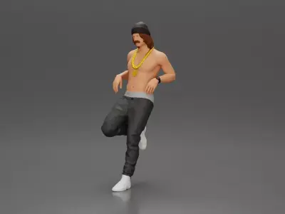 Gangster in hat and gold chain leaning on the car 3D print model