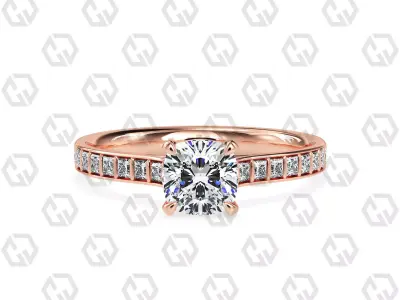 Ring 72 Cushion Shape and princess on shanks with Gems 3D print model