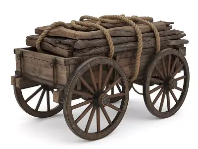 Viking Wooden Cart 3D Model v03 Low-poly 3D model