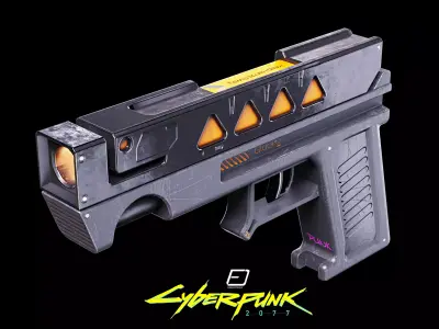Cyberpunk Pistol PBR Gun Low-poly 3D model