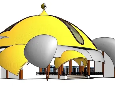 Mosque with golden dome 3D model