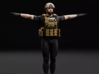 Modular Tactical Soldier  Game Ready And Rigged Low-poly 3D model